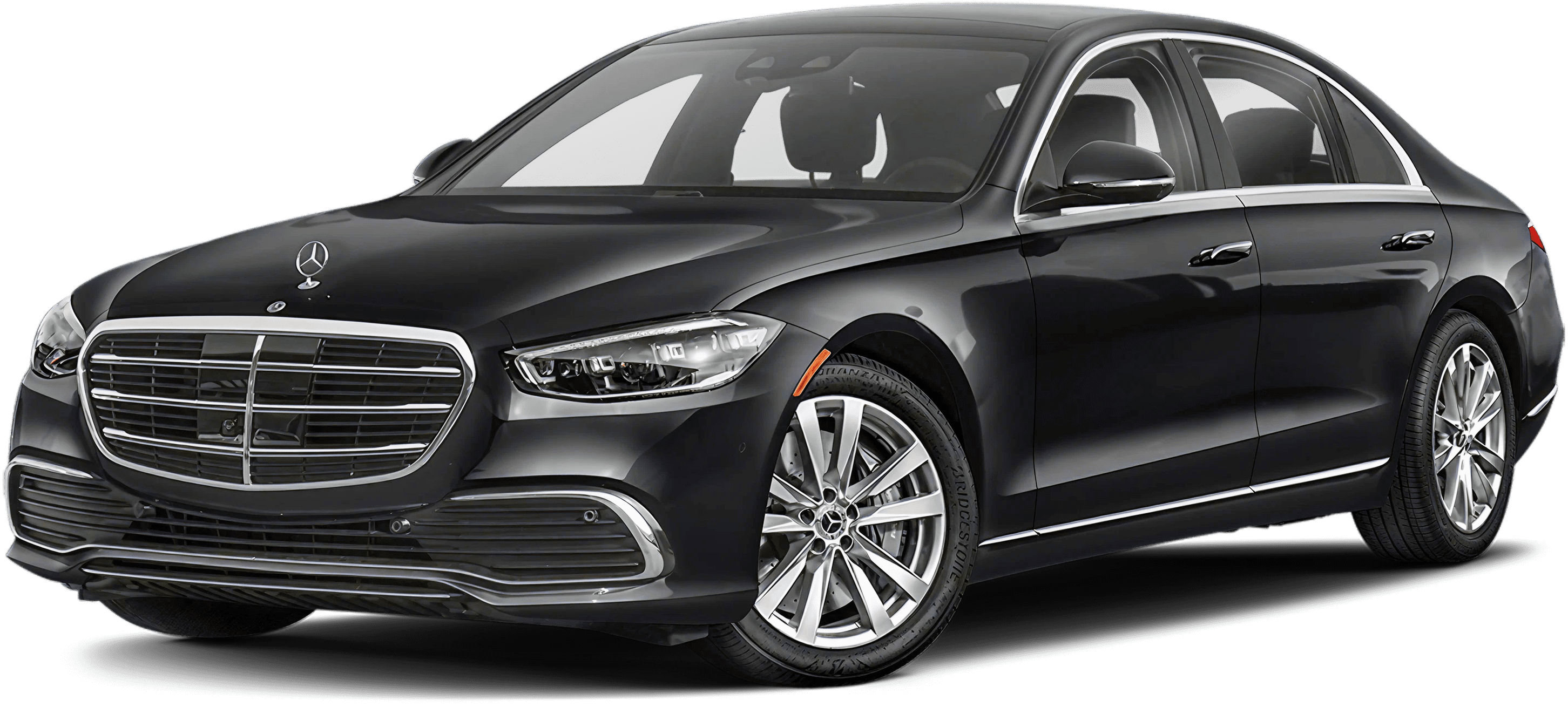 Black luxury sedan with chrome accents.